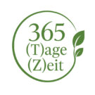 Grünes kreisförmiges Logo mit der Aufschrift 365 (T)age (Z)eit und zwei Blättern auf der rechten Seite.